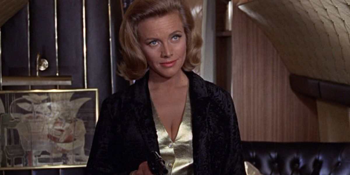 Pussy Galore is armed with a gun when she introduces herself to James Bond aboard a luxury plane.