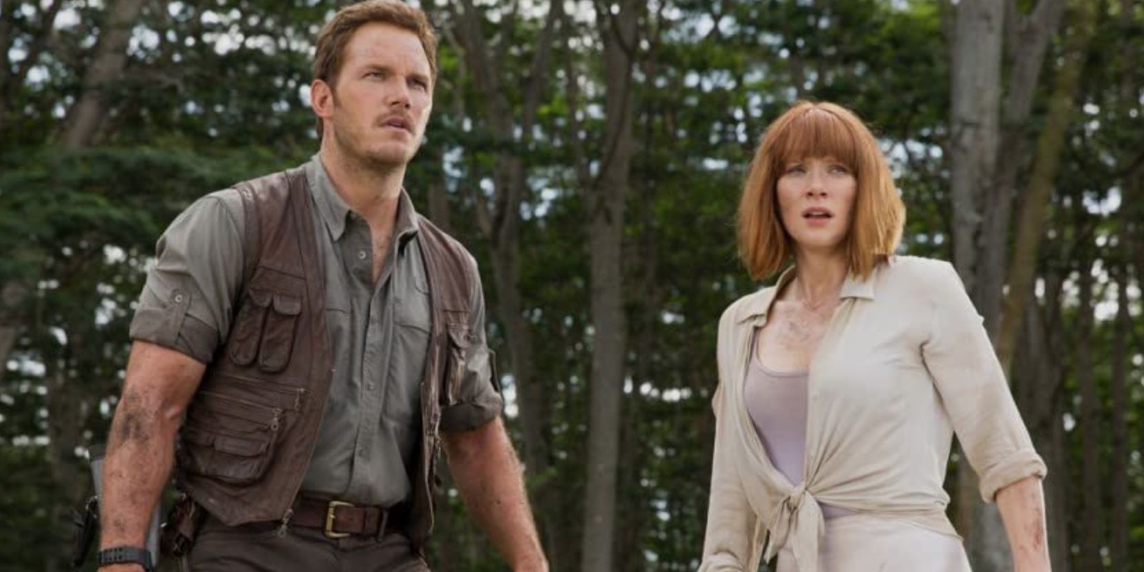 Chris Pratt and Bryce Dallas Howard in Jurassic World 