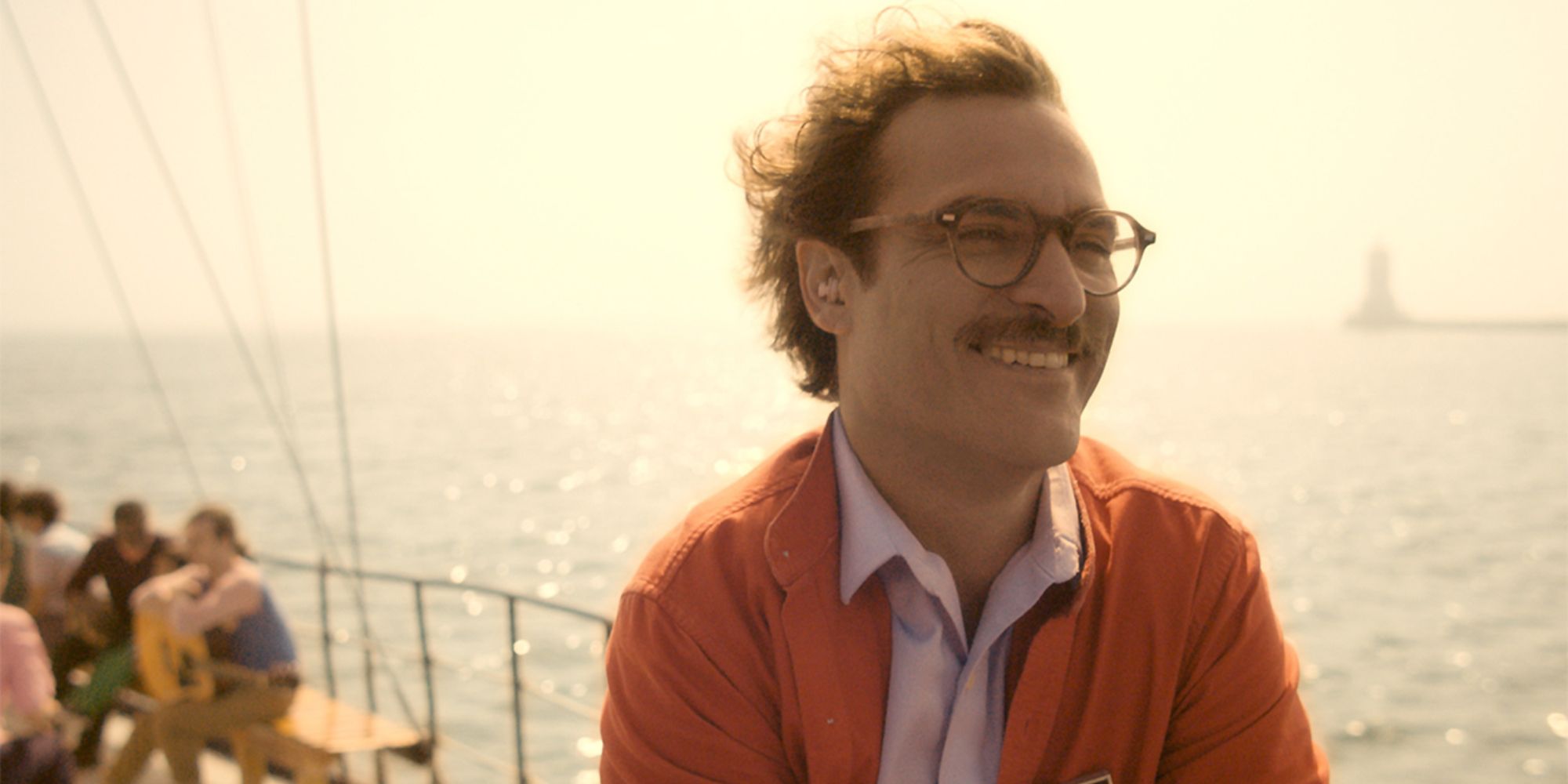 Joaquin Phoenix as Theodore on the ferry in Her. 