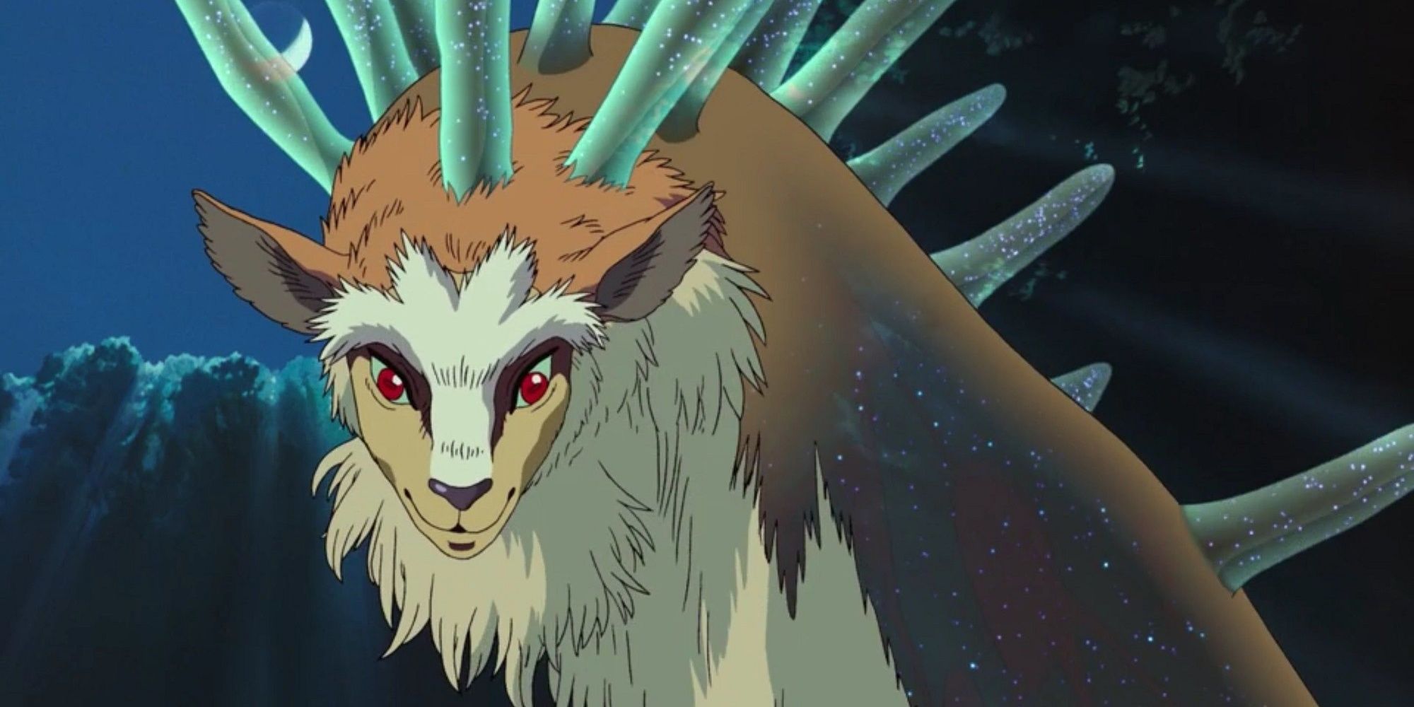 The forest spirit smiles at Princess Mononoke.