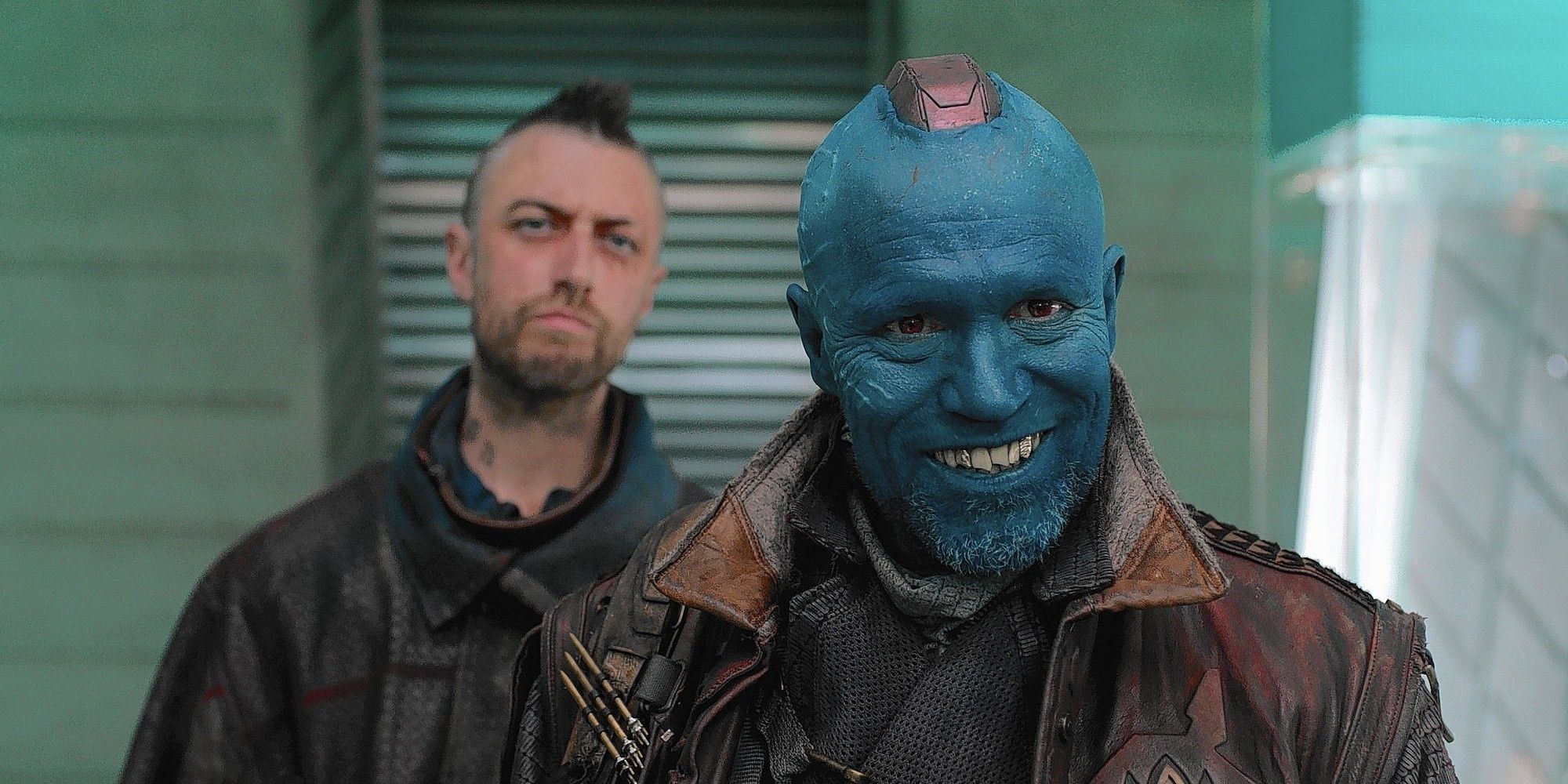 Sean Gunn as Kraglin and Michael Rooker as Yondu in Guardians of the Galaxy Volume 1.