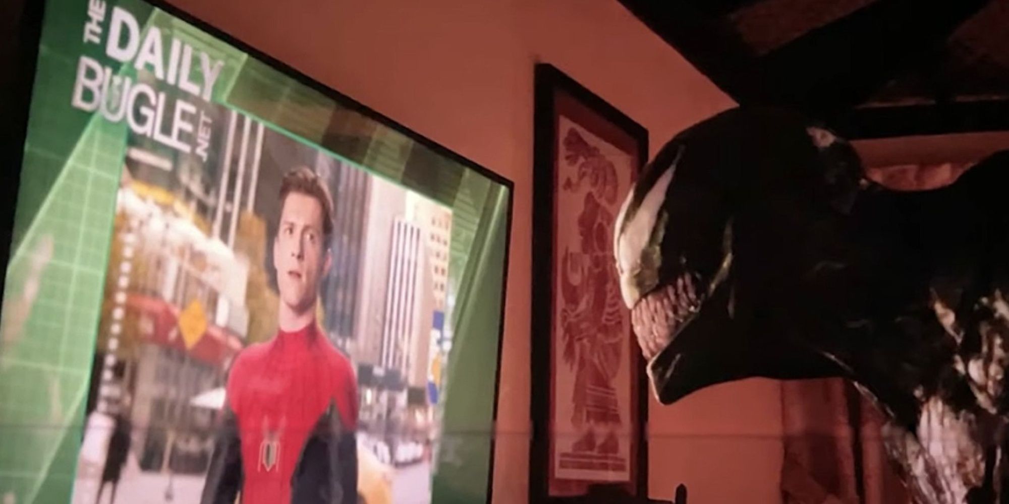 Venom looks at Tom Holland's Spider-Man in Venom 2