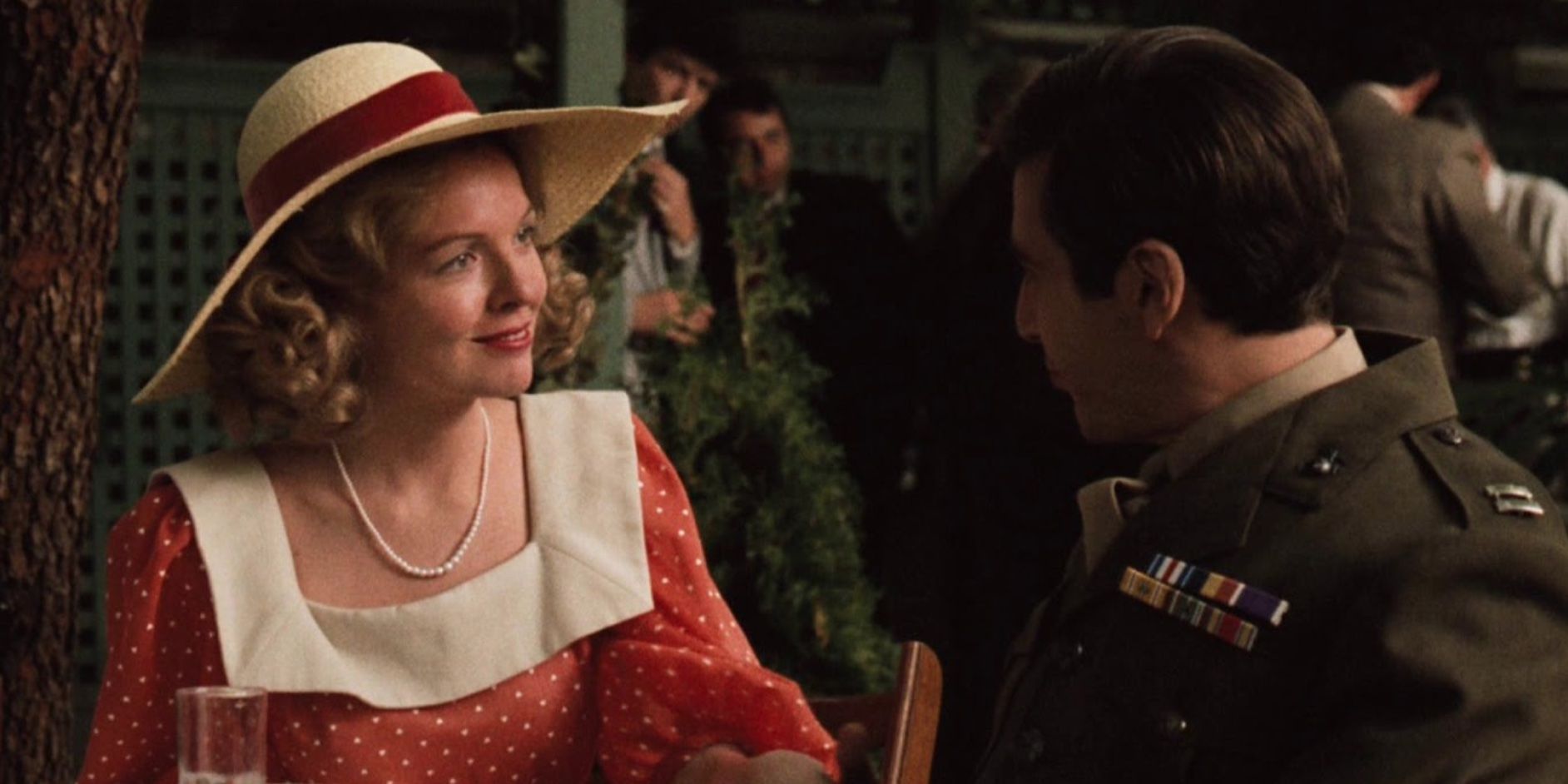 Kay Adams and Michael Corleone at the restaurant in The Godfather.