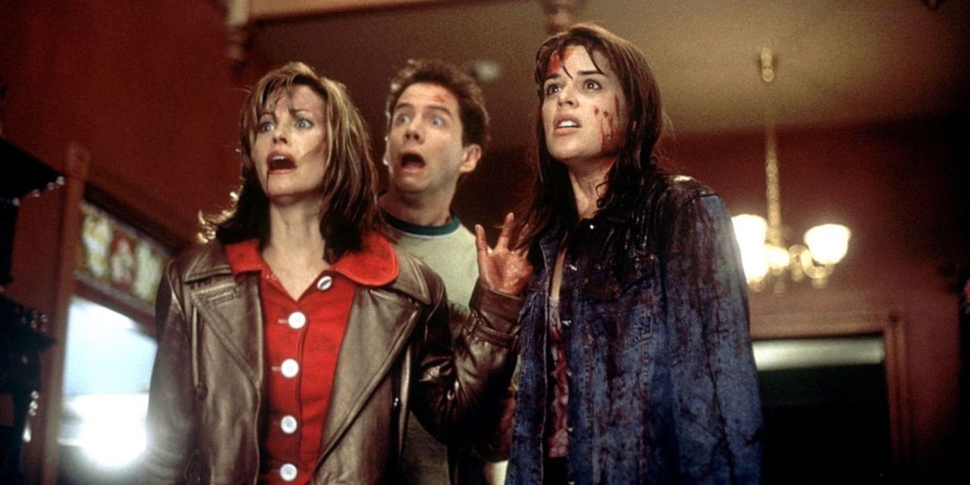 Courteney Cox, Jamie Kennedy and Neve Campbell in Scream (1996)