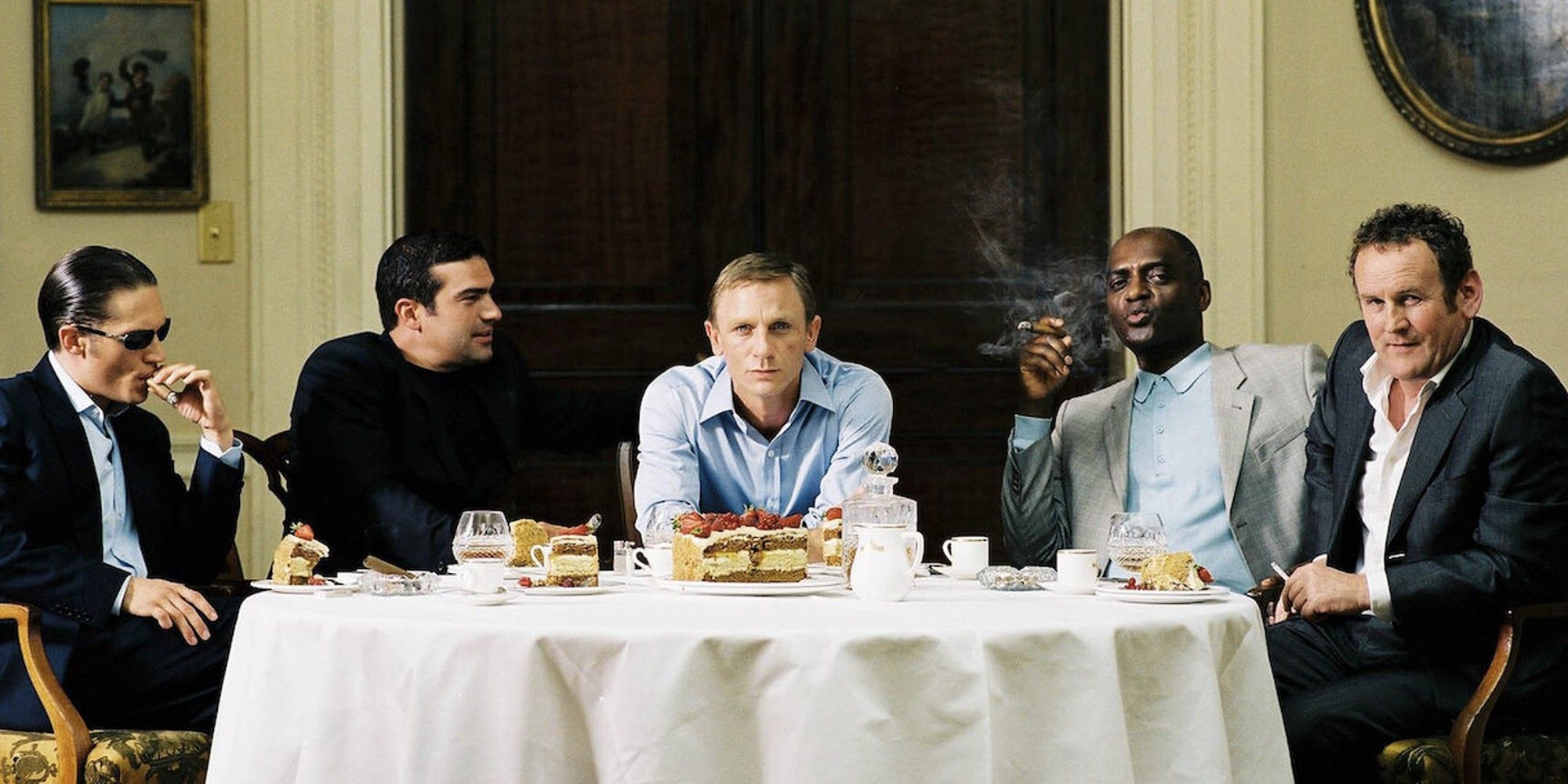 Colm Meaney, Daniel Craig, Tom Hardy, George Harris and Tamer Hassan in Layer Pie