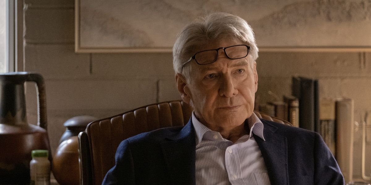 Harrison Ford wearing glasses in Shrink