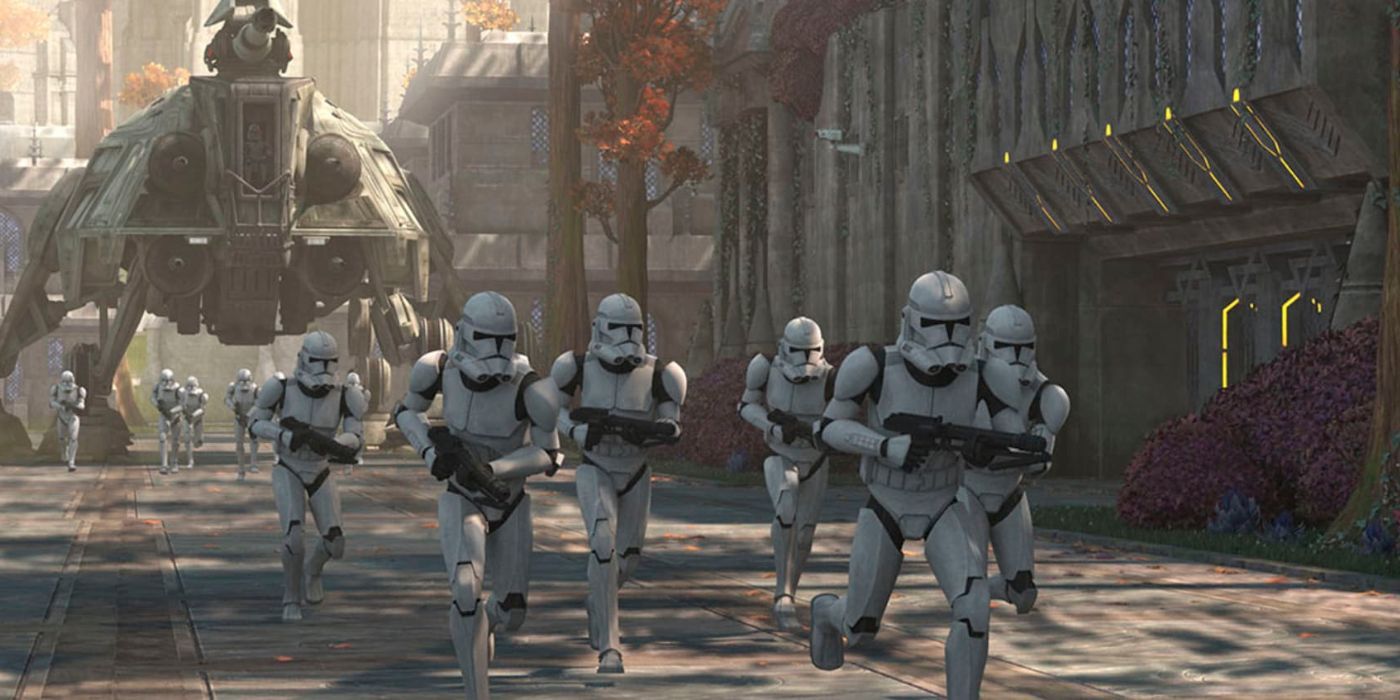 Clone troopers in white armor run in the first season of The Bad Batch