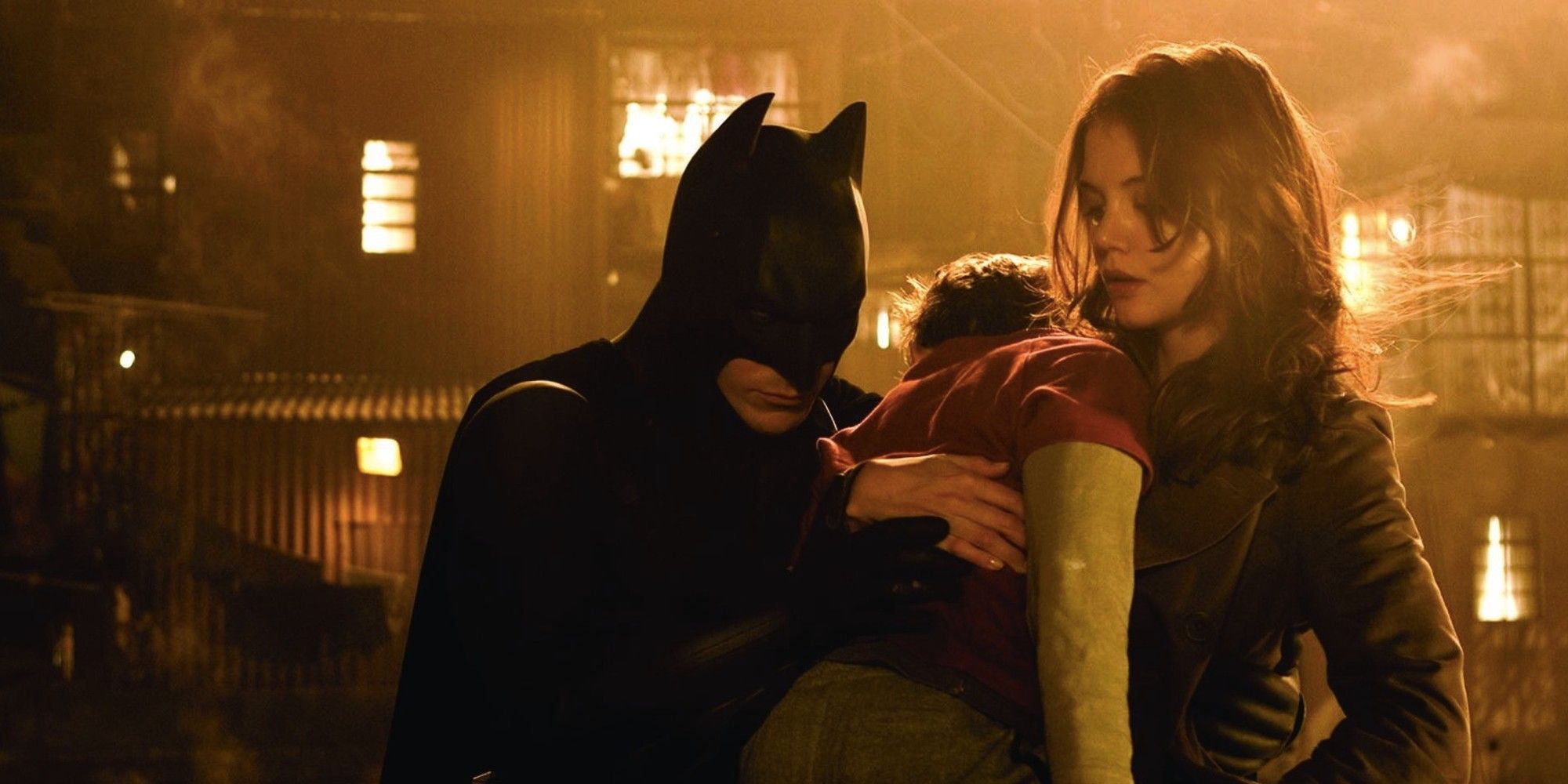 Katie Holmes and Christian Bale in Batman Begins