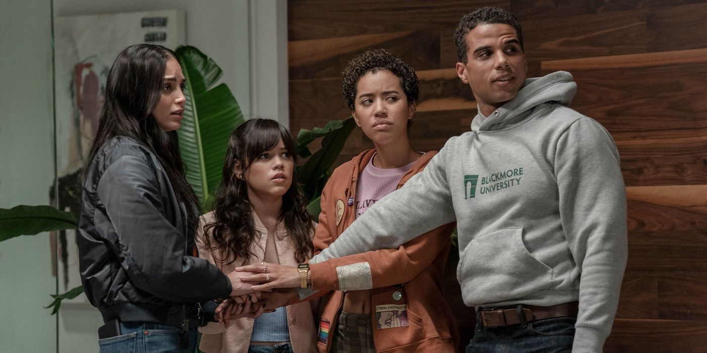Melissa Berrera, Jenna Ortega, Jasmine Savoy Brown and Mason Gooding in Scream 6
