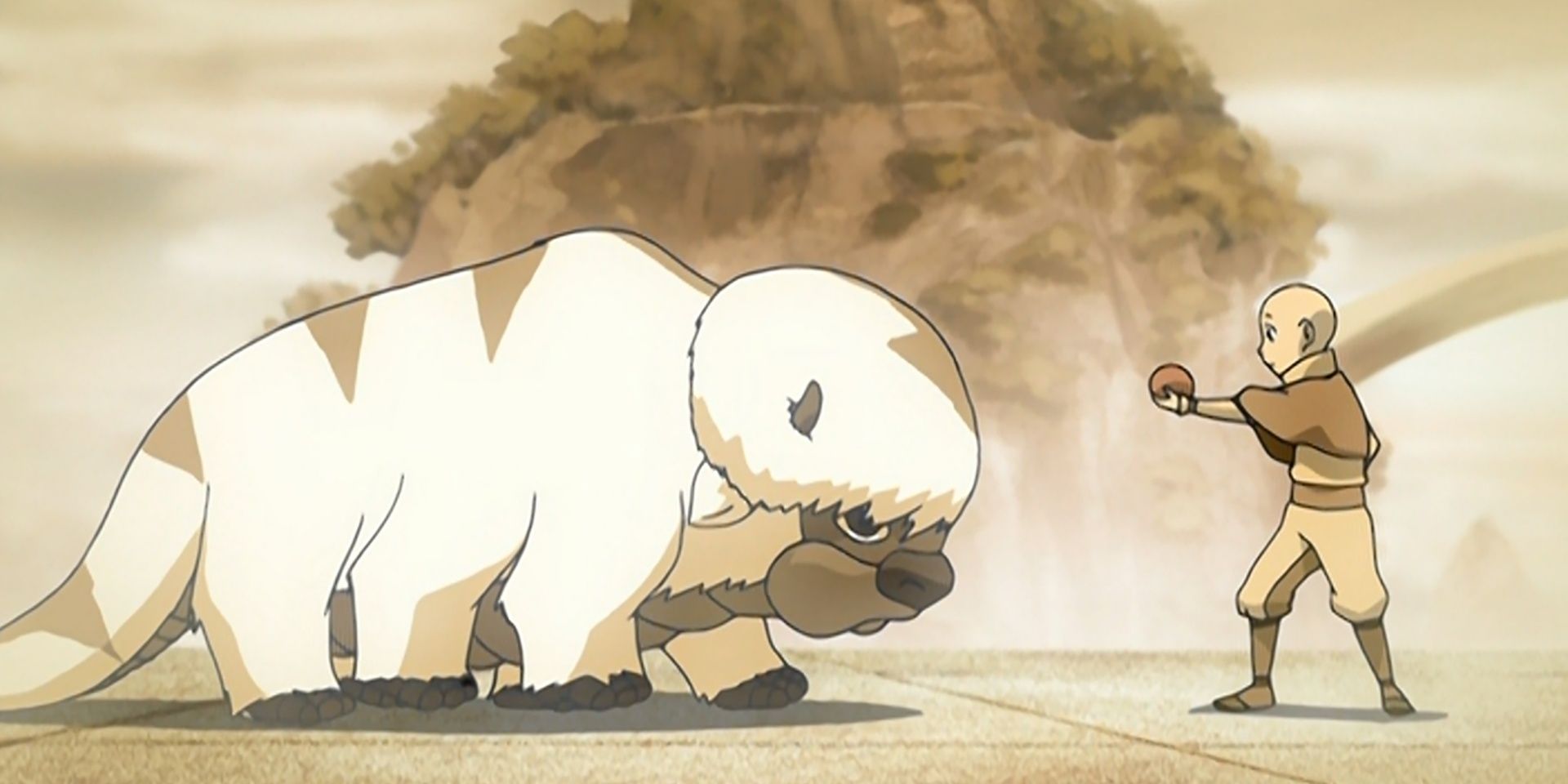 Aang offers Appa some food in Avatar: The Last Airbender