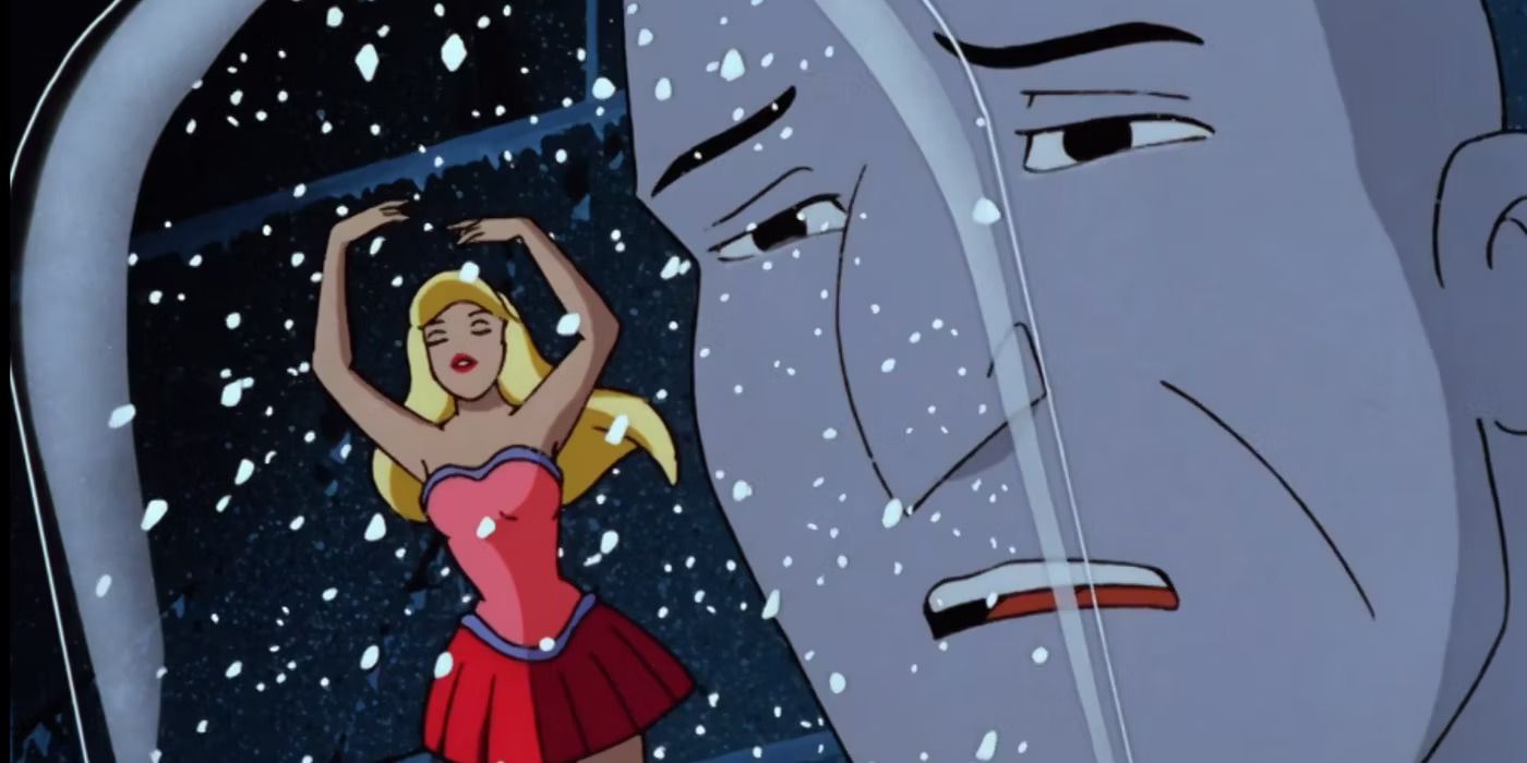 Mr. Freeze looks sadly at a snow globe in the Batman animated series.