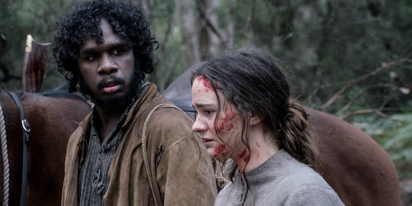 Aisling Franciosi and Baikali Gunambarr in The Nightingale