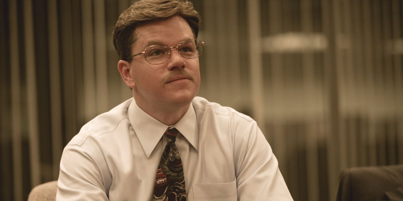 Matt Damon is looking at something in the Informant!