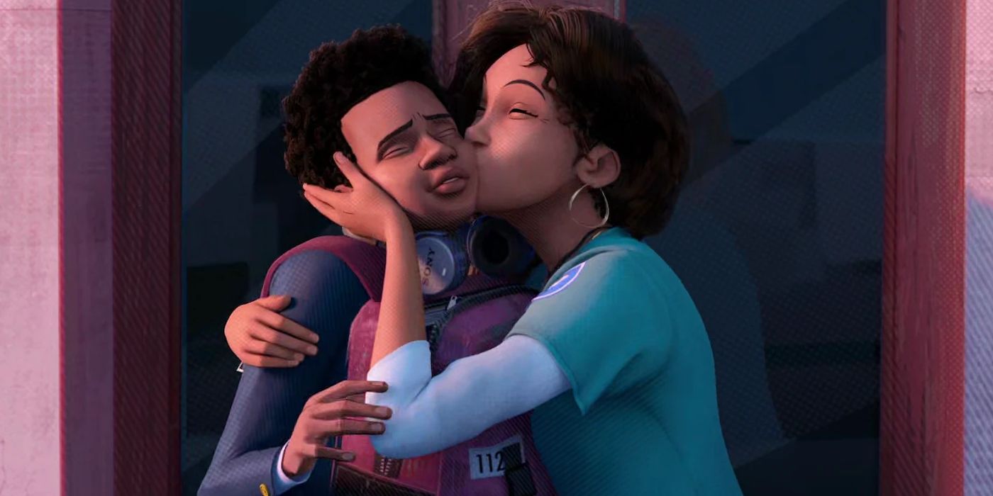 Rio Morales kisses Miles Morales in Spider-Man: Into the Spider-Verse