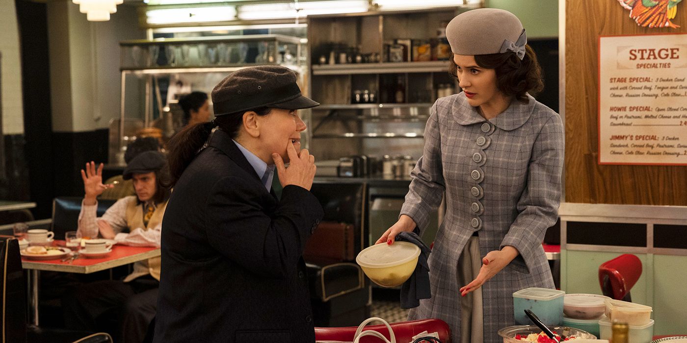Alex Borstein as Susie and Rachel Brosnahan as Midge in The Marvelous Mrs. Maisel