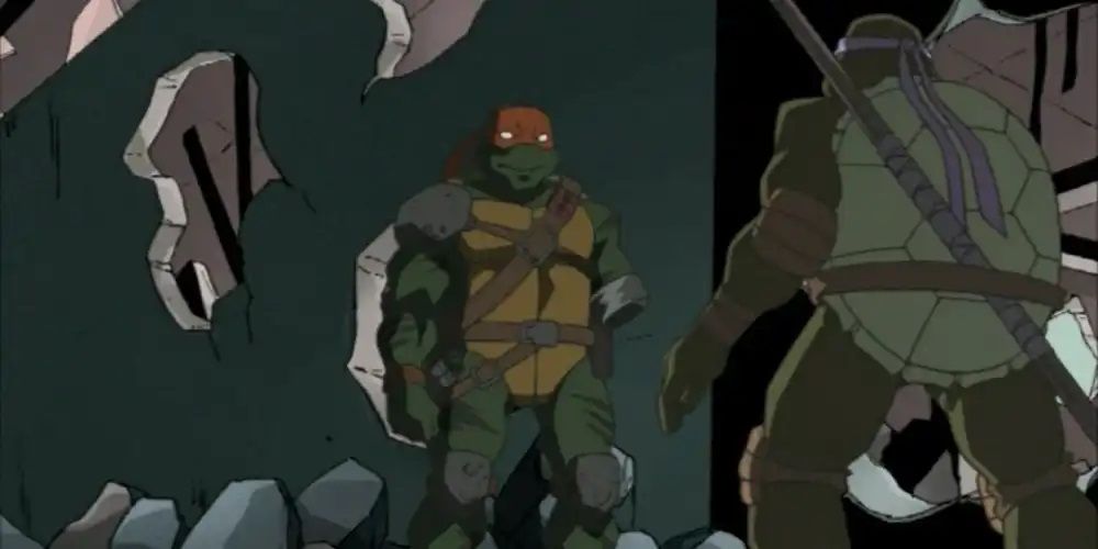 Donatello meets the future Michelangelo with one arm